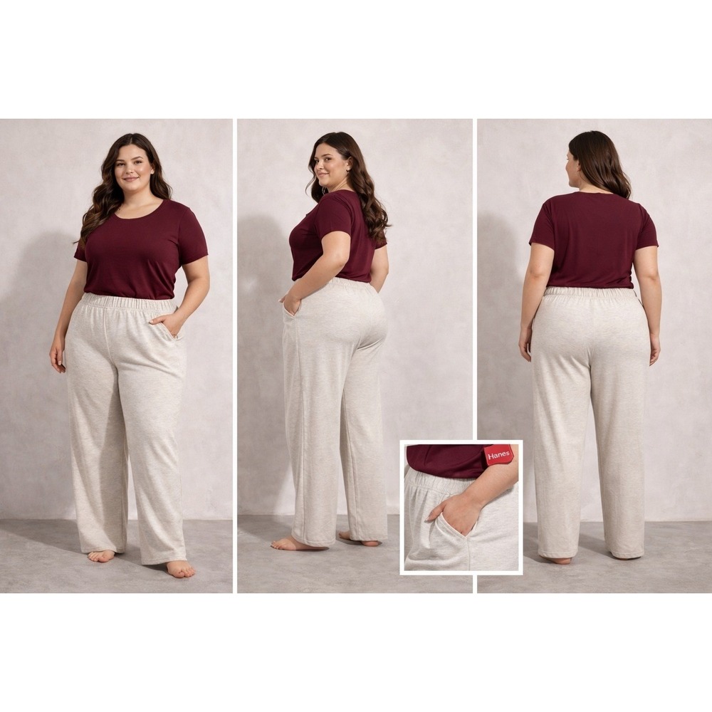 Hanes Originals Wheat Heather Lounge Pants Elastic Waist Pockets 4X NWT